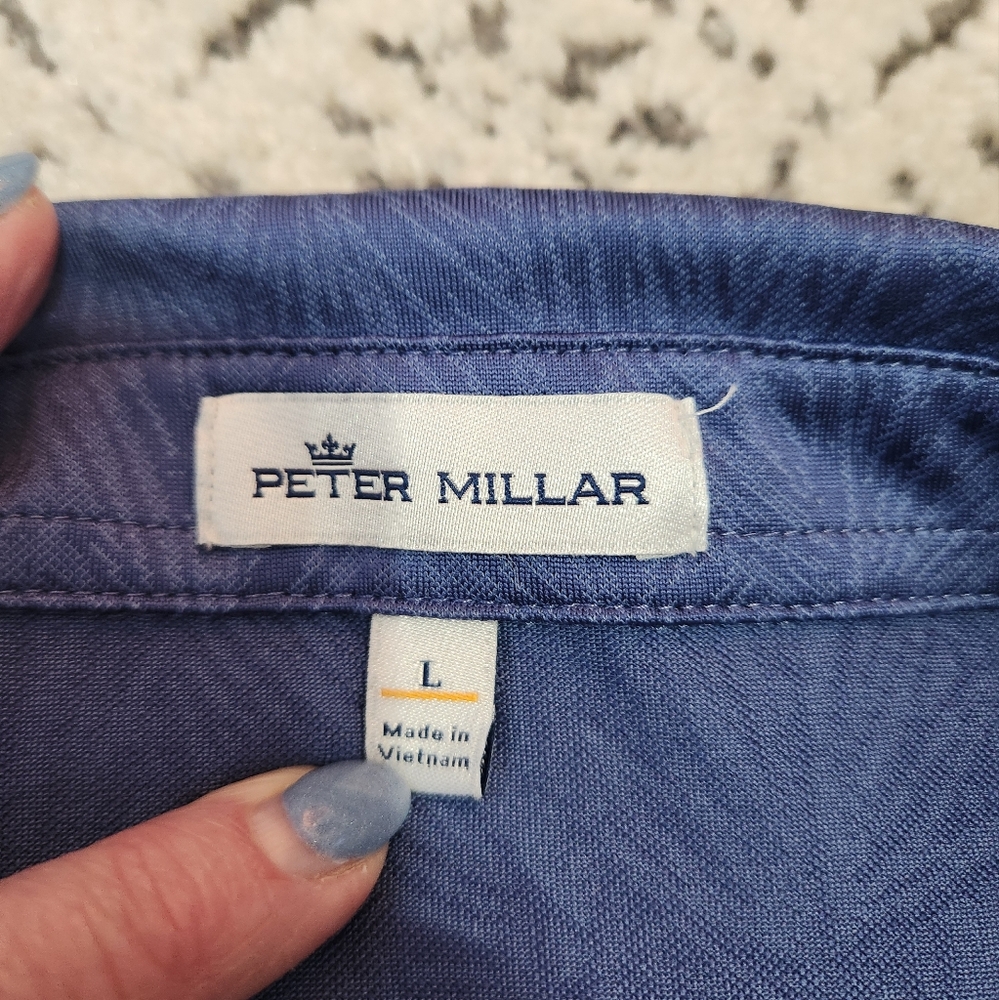 Peter Millar Polo Subtle Leaf Pattern Navy "P Est… - image 3
